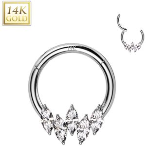 14 Karaats Gouden Segment Ring met 5 Markies Kristallen - Witgoud - 10 mm