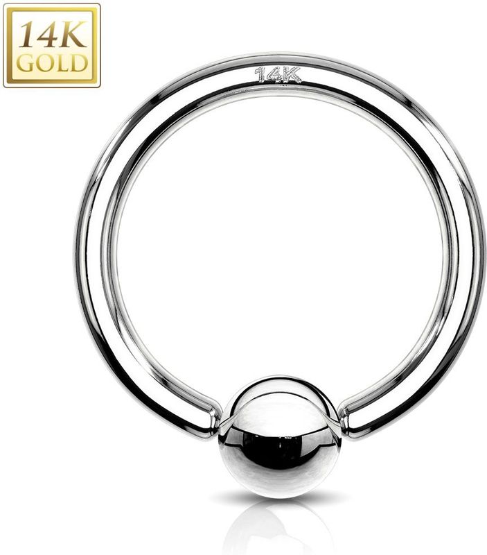 14Kt. wit gouden ball closure ring - 1.2 mm - 8 mm - 3 mm
