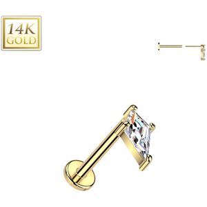 14k Gouden Threadless Labret met Speerpunt Steentje met een dikte van 0.8 mm - 7 mm