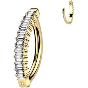 Titanium Navelpiercing met Rij van Verticale Baguette Geslepen Steentjes en Scharniersluiting - Goud