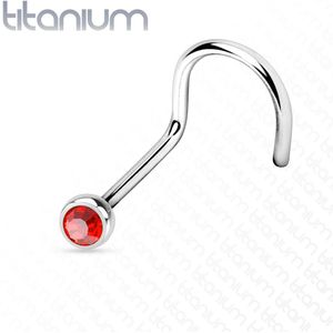 Titanium neuspiercing met gekleurd diamantje-0.8 mm-2 mm-Rood