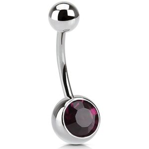 Basic navelpiercing met gekleurde steen - 10 mm - paars