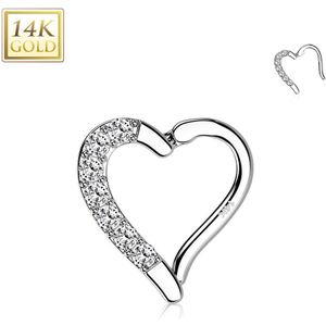 Hartvormige Segmentring van 14 Karaats Goud half belegd met Kristallen - Witgoud - Rechts