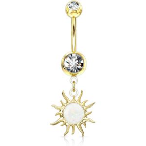 Navelpiercing met opaalsteen in tribal zon hangertje – Goud – Helder