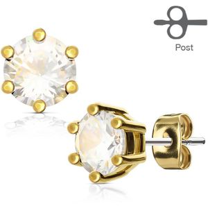 Paar vergulde oorbellen met heldere prong set diamant - 3 mm