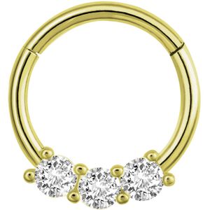 Piercing ring met vast segment en 3 prong set kristallen – 7 mm – Goud