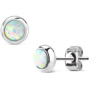Paar oorbellen met wit gekleurde Opaal steentje