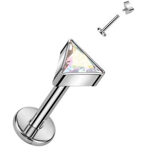 Interne Titanium Labret Piercing met Triangel kristal top - Zilver - Aurora Borealis