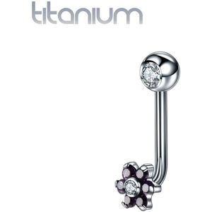 Intern geschroefde titanium christina piercing met gekleurd bloemvormig kristal – Paars