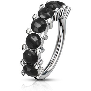 Multifunctionele piercing ring met zeven gekleurde kristallen – 1.0 mm – Zilver – Zwart