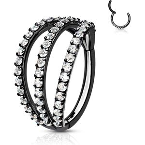 Piercing ring met vast segment en 3 lagen kristallen – 8 mm – Zwart