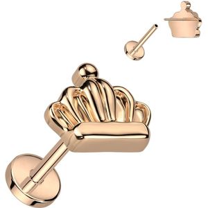 Threadless Labret Piercing van Titanium met Kroon top - Rose Goud