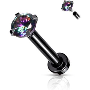 Gekleurde Intern geschroefde labret met prong set kristal - 1.2 mm - 8 mm - 2 mm - Zwart/Vitrail Medium