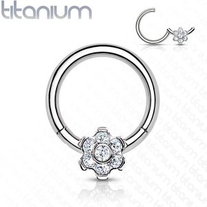 Titanium Segment Ring met scharnier en kristallen bloem - 1 mm - 8 mm - Silver