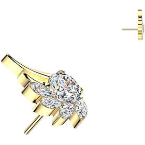 Threadless Titanium Topje met Engel Vleugeltje en Steentjes - Goud