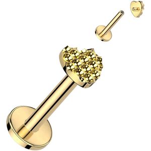 Intern Geschroefde Titanium Labret met Diamant patroon op Harten Top - Goud - 8 mm