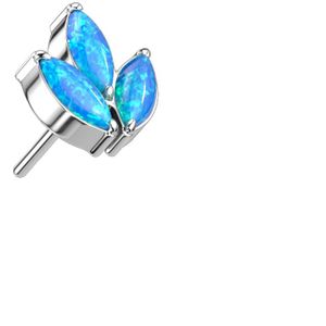 Threadless Titanium top met drie Markies geslepen steentjes - Zilver - Blauw