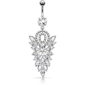 Navelpiercing met grote kristallen hanger - zilver
