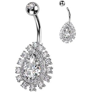 Navelpiercing met Druppel Kristal en Stenen rondom - Zilver - Helder