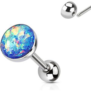Tongpiercing met blauw glitter Opaal balletje