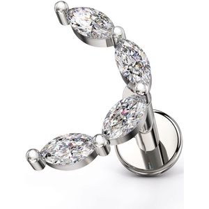 Intern Geschroefde Labret met C-Gevormde Top met Markies geslepen Steentjes - Zilver