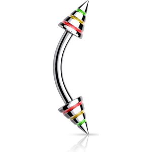 Gebogen Barbell met Spikes voorzien van gekleurde lijnen - Meerkleurig