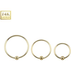 Gouden neus ring met klein vast balletje - 7 mm