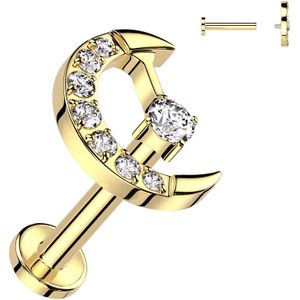 Titanium Interne Labret met Kristallen Maan versiering - Goud - 8 mm