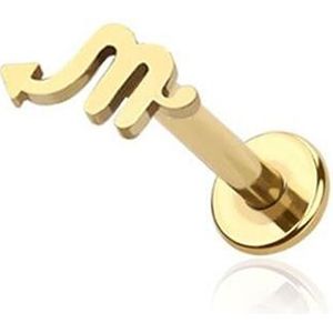Intern Geschroefde Labret Piercing met Sterrenbeeld Top - Goud - 6 mm - Schorpioen