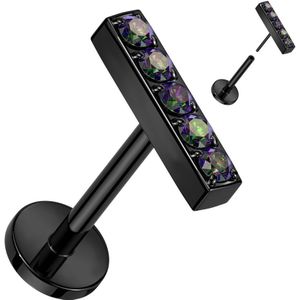 Titanium Threadless Labret Piercing met kristallen staafje – Zwart