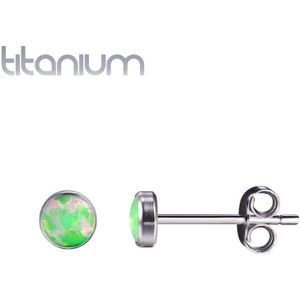 Paar titanium oorbellen met gekleurde opaal steentjes-Groen-4 mm
