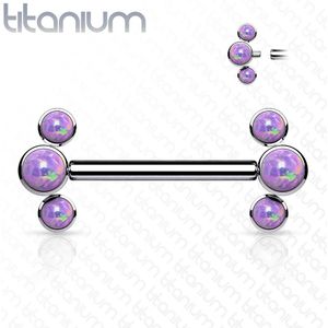 Intern geschroefde Titanium Tepelpiercing met 3 ronde Opaal steentjes - Purple