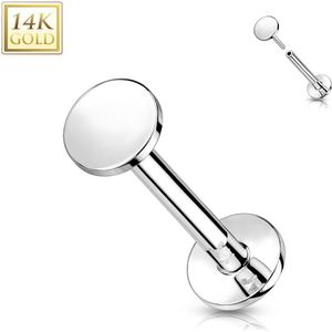 Massief Gouden Threadless Labret met Platte Achterkant en Platte Ronde Top