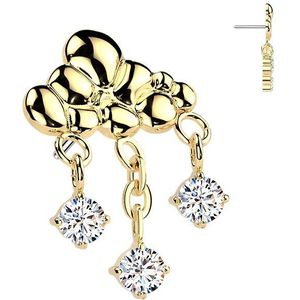 Threadless Titanium Regenwolk Topje met Drie Bungelende Steentjes - Goud