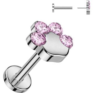 Threadless Titanium Labrets met glimmende pootafdruk top – Zilver – Roze