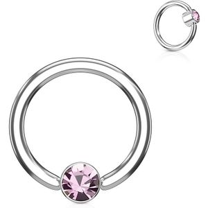 Ball closure ring met roze diamantje in cilinder - 1.6 mm - 12 mm - 5 mm