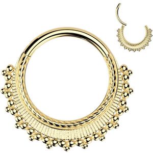 Segment Ring met Wijd Waaier Ontwerp met kleine Balletjes  - Goud - 10 mm