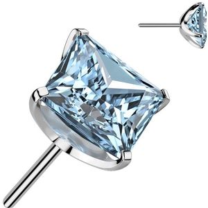 Threadless Titanium Top met Vierkant Steentje - Zilver - 4 mm - Aqua