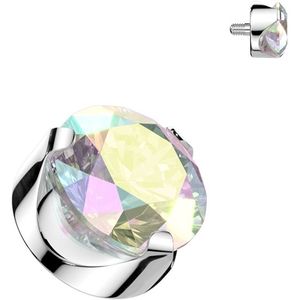 Intern Geschroefd Titanium Topje met Prong Set Steentjes met Platte Achterkant - Zilver - 1.2 mm - 3 mm - Aurora Borealis