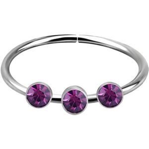 Piercing ring van .925 sterling zilver met 3 kristallen als top – Paars