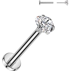 Threadless Titanium Labret met Harten Prong Set Steentje - Zilver - 1.0 mm