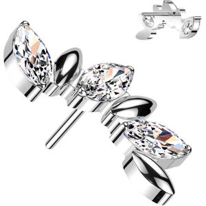 Titanium Threadless Tak Topje met Trio van Markies Kristallen - Zilver