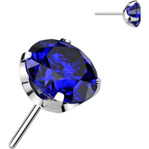 Threadless Titanium Top met ronde Steen - Zilver - 2 mm - Blauw
