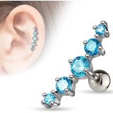 Helix piercing met vijf gekleurde steentjes - Helder