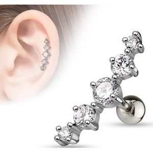 Helix piercing met vijf gekleurde steentjes - Helder