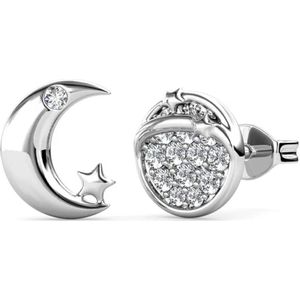 Zilveren Maan en Planeet oorstekers met Swarovski kristallen