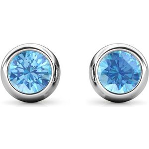 Sterling Zilver Oorknopjes met Ronde Geboortestenen - Zilver - Maart