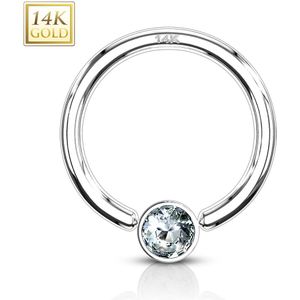 4Kt. gouden ball closure ring met kristal in balletje - wit goud – 1.2 mm – 8 mm – 3 mm