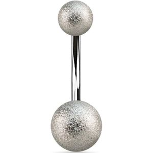 Navelpiercing met zilver glitter balletjes – 10 mm