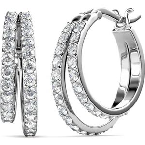Zilveren dubbele ring Oorbellen met kristallen van Swarovski